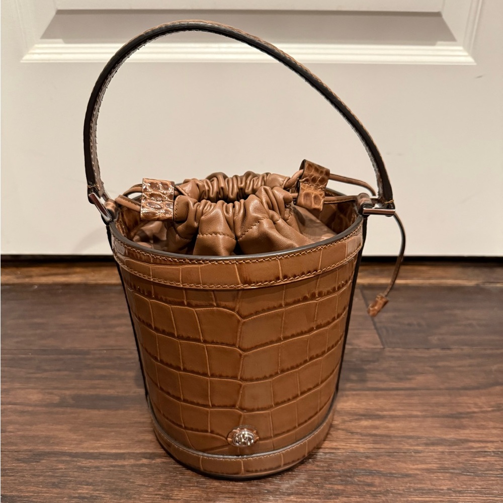 Michael Kors Collection Tan Croc-Embossed Bucket Bag